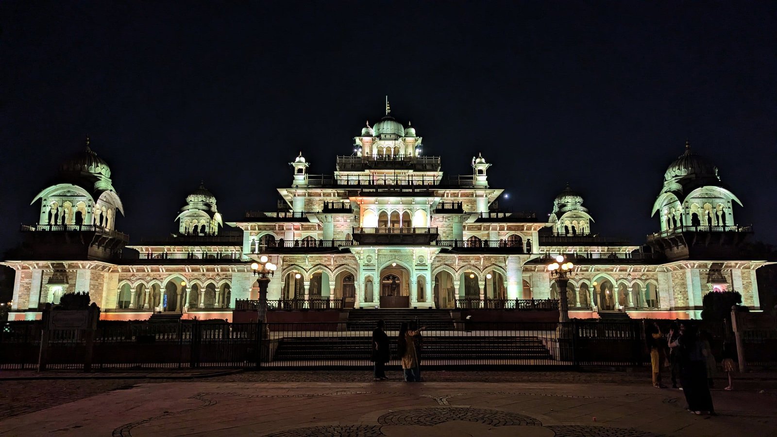 Albert Hall Museum lit up at night