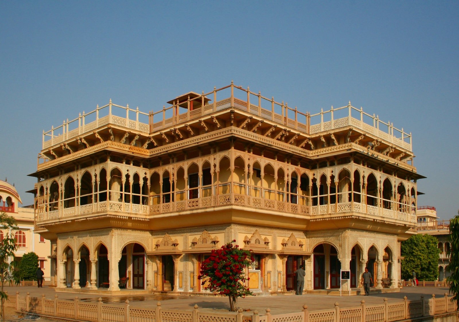 Mubarak Mahal at City Palace, a cream and gold pavilion in low evening sun